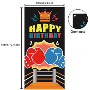 Boxing Happy Birthday Banner Backdrop Background Photo Booth Props Favors Supplies Kit Boxing Glove Boxing Match Sports Wrestle Fitness Theme Decor for Home Gym Boy Man 1st Birthday Party Decorations