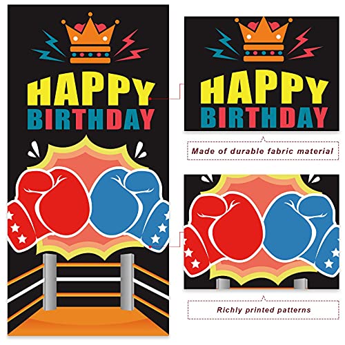 Boxing Happy Birthday Banner Backdrop Background Photo Booth Props Favors Supplies Kit Boxing Glove Boxing Match Sports Wrestle Fitness Theme Decor for Home Gym Boy Man 1st Birthday Party Decorations