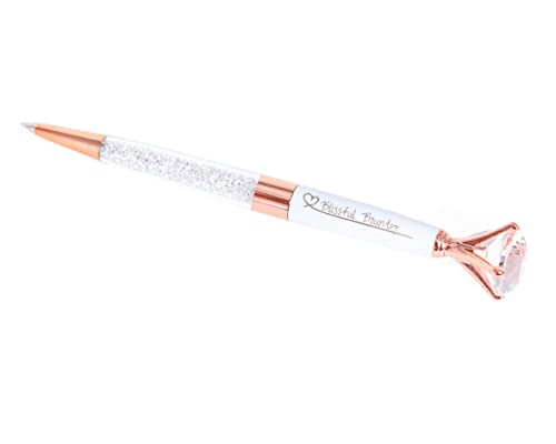 Blissful Bounty Diamond Metal Ballpoint White Pen in Rose Gold with Black Ink | 4 Ink Refills | 6.1 Inches Long