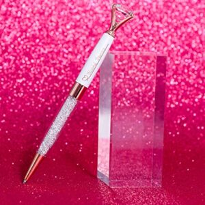 Blissful Bounty Diamond Metal Ballpoint White Pen in Rose Gold with Black Ink | 4 Ink Refills | 6.1 Inches Long