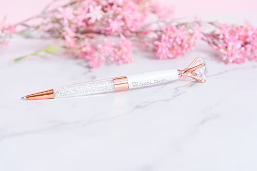 Blissful Bounty Diamond Metal Ballpoint White Pen in Rose Gold with Black Ink | 4 Ink Refills | 6.1 Inches Long