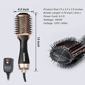 Beautimeter Hot Air Brush, Hair Dryer Brush & Volumizer, 3 in 1 Negative Ionic Hair Styler for Straightening, Curling, 1000W, Black & Gold