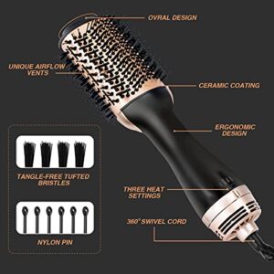 Beautimeter Hot Air Brush, Hair Dryer Brush & Volumizer, 3 in 1 Negative Ionic Hair Styler for Straightening, Curling, 1000W, Black & Gold