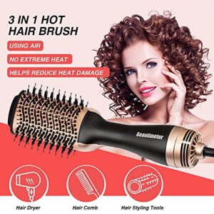 Beautimeter Hot Air Brush, Hair Dryer Brush & Volumizer, 3 in 1 Negative Ionic Hair Styler for Straightening, Curling, 1000W, Black & Gold