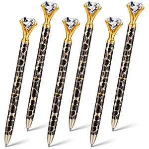 fainne 6 pieces crystal pens leopard ballpoint pen bling diamond pen bride wedding pen metal pen with diamond on top refillable cheetah pen for office, school, party gifts