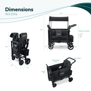 WONDERFOLD W2 Elite Double Stroller Wagon Featuring 2 High Face-to-Face Seats with 5-Point Harnesses, Adjustable Push Handle, and Height Adjustable UV-Protection Canopy, Volcanic Black