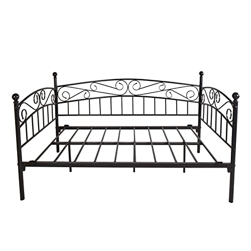 Twin Size Metal Daybed, Low Platform Sofa Bed Frame Space Saving, No Spring Box Needed for Boys Girls Teens Adults, Under Bed Storage (Black)