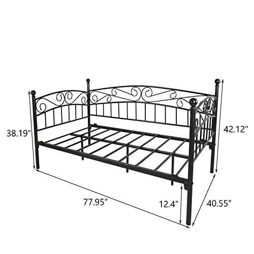 Twin Size Metal Daybed, Low Platform Sofa Bed Frame Space Saving, No Spring Box Needed for Boys Girls Teens Adults, Under Bed Storage (Black)