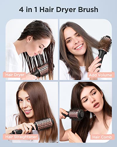 Hair Dryer Brush Blow Dryer Brush in One, Brush Blow Dryer with Negative Ionic, 4 in 1 Hair Dryer and Styler Volumizer Blowout Brush Hair Dryer for Drying Straightening Curling with Hair Towel Wrap