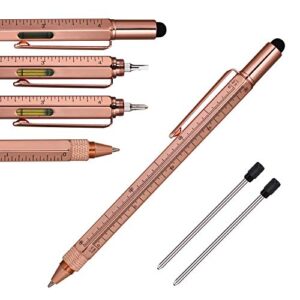 multi function engineer pen business gift for men, 5 in 1 rose gold tool ballpoint pen with ruler, level gauge, ballpoint pen, stylus and 2 screw drivers, multifunction tool pen fit come in gift box