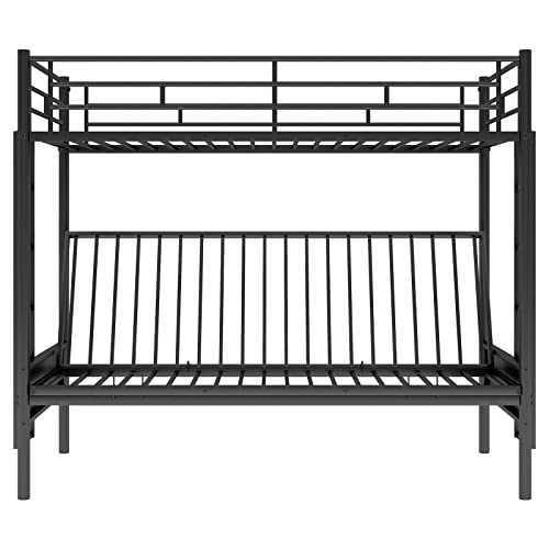 Epinki Twin Over Full Metal Bunk Bed, Multi-Function, Black, Bed Frame, Easy Assembly