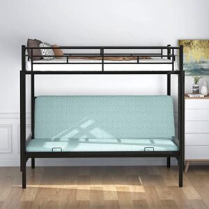 Epinki Twin Over Full Metal Bunk Bed, Multi-Function, Black, Bed Frame, Easy Assembly