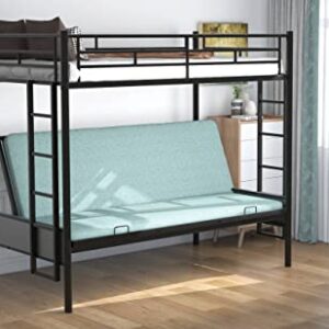 Epinki Twin Over Full Metal Bunk Bed, Multi-Function, Black, Bed Frame, Easy Assembly