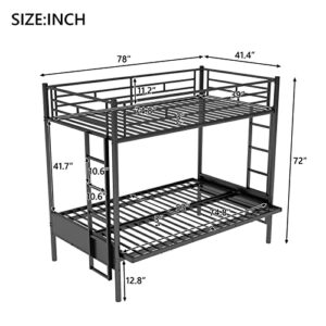 Epinki Twin Over Full Metal Bunk Bed, Multi-Function, Black, Bed Frame, Easy Assembly