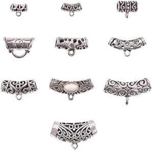 fc-05031 diy-jewelry 50pcs 10 tibetan alloy hanger links curved noodle tube beads long hollow spacers beads with loop for antique silver