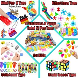 51 PCS Pop Party Favors Toys for Kids,Premium Pop Fidget Toys for All Ages Kids,Assortment Pinata Stuffers,Classroom prizes,Prize Box Toys,Goody Bag Fillers,Carnival Prizes for Boys and Girls 4-10