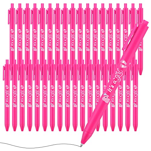 36 Pcs Baby Shower Ballpoint Pens Favors Bulk It's a Boy or Girl Pens Blue Pink White Retractable Gel Ink Pens for Guests Gifts Office School Teacher Student Writing Journal Supply (Girl Elephant)