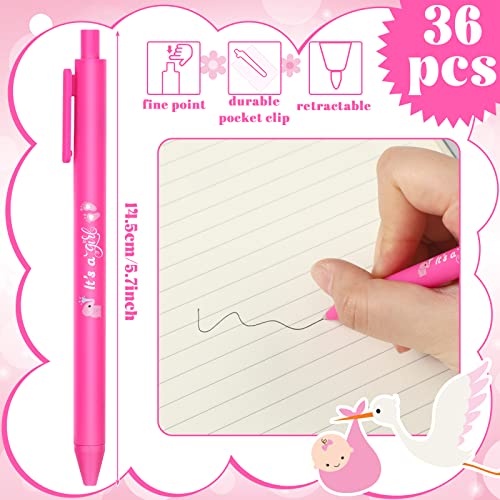 36 Pcs Baby Shower Ballpoint Pens Favors Bulk It's a Boy or Girl Pens Blue Pink White Retractable Gel Ink Pens for Guests Gifts Office School Teacher Student Writing Journal Supply (Girl Elephant)