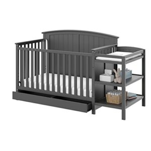 storkcraft steveston 5-in-1 convertible crib with drawer (gray) - converts from baby crib to toddler bed, daybed and full-size, fits standard full-size crib mattress, adjustable mattress support base