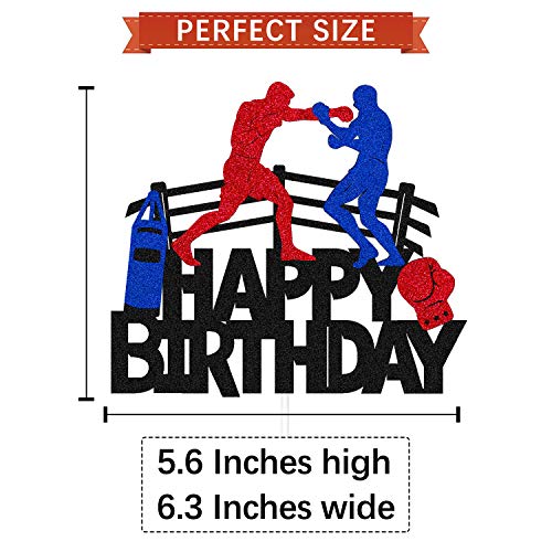 Boxing Cake Topper Bout Pugilist Infighter Beat Boxing Platform Punching Bag Glove Themed Men Kids Boy Girl Birthday Party Cake Decor Happy Bday Event Supplies Double Sided