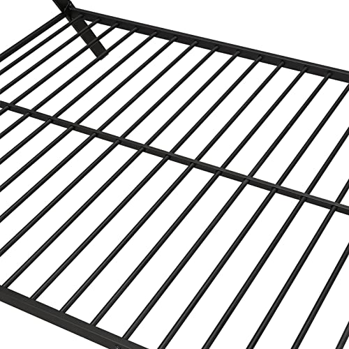Epinki House Bed Tent Bed Frame Full Size Metal Floor Play House Bed with Slat for Kids Girls Boys, No Box Spring Needed Black