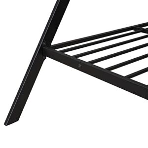Epinki House Bed Tent Bed Frame Full Size Metal Floor Play House Bed with Slat for Kids Girls Boys, No Box Spring Needed Black