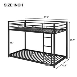 Epinki Metal Bunk Bed, Twin Over Twin, Low Bunk Bed with Ladder, Black Bed Frame, Easy Assembly