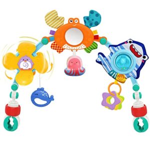 fbesteam baby stroller arch toy - infant car seat toys adjustable mobile activity arch with play accessories, sensory travel crib bouncer bassinet toys for toddler boy girl 0 3 6 9 12 24 months (crab)