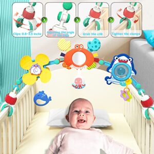 FBesteam Baby Stroller Arch Toy - Infant Car Seat Toys Adjustable Mobile Activity Arch with Play Accessories, Sensory Travel Crib Bouncer Bassinet Toys for Toddler Boy Girl 0 3 6 9 12 24 Months (Crab)