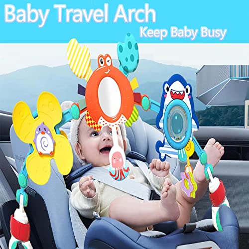 FBesteam Baby Stroller Arch Toy - Infant Car Seat Toys Adjustable Mobile Activity Arch with Play Accessories, Sensory Travel Crib Bouncer Bassinet Toys for Toddler Boy Girl 0 3 6 9 12 24 Months (Crab)