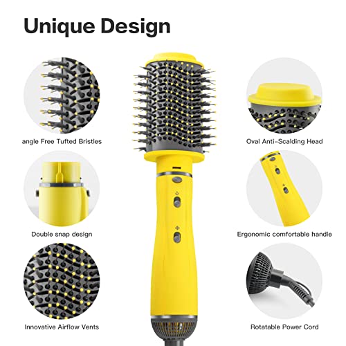 Hair Dryer Brush, WeChip 4 in 1 Hot Air Brush for Drying/Curling/Straightening, One-Step Blow Dryer Brush & Volumizer with Ceramic Coating, 3 Temperature Settings, Detachable Design for Travel Salon