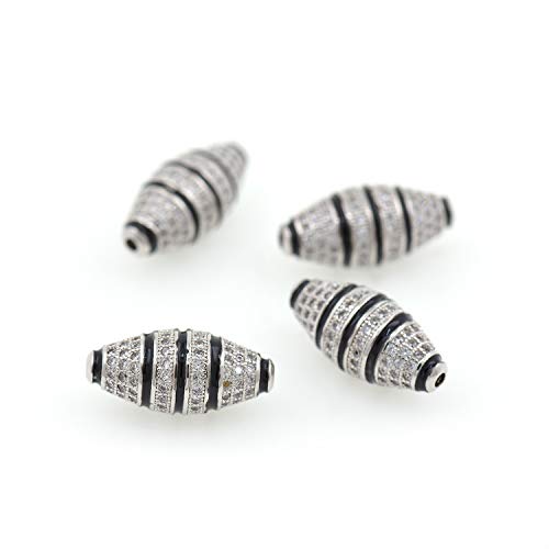 CZ Micro Pave Long Oval Beads,Oval Spacer Beads,Cubic Zirconia Findings,Men Bracelet Charm Beads 21x10mm 3Pcs