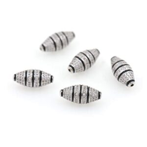 CZ Micro Pave Long Oval Beads,Oval Spacer Beads,Cubic Zirconia Findings,Men Bracelet Charm Beads 21x10mm 3Pcs