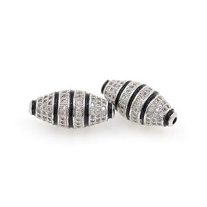 CZ Micro Pave Long Oval Beads,Oval Spacer Beads,Cubic Zirconia Findings,Men Bracelet Charm Beads 21x10mm 3Pcs