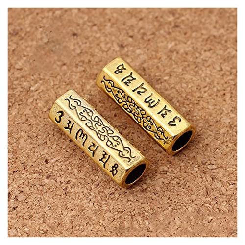 Kigauru Bead Charms 2pcs/lot Craft Engraved Long Tube Beads Tibetan Silver Gold Spacer Beads Fit Jewelry Making DIY Beaded Material DIY Pendants (Color : Antique Gold, Item Diameter : 10x25.5mm 2pcs)