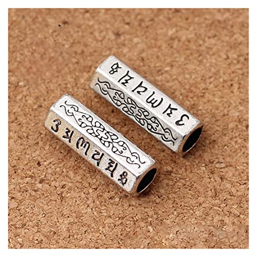 Kigauru Bead Charms 2pcs/lot Craft Engraved Long Tube Beads Tibetan Silver Gold Spacer Beads Fit Jewelry Making DIY Beaded Material DIY Pendants (Color : Antique Gold, Item Diameter : 10x25.5mm 2pcs)