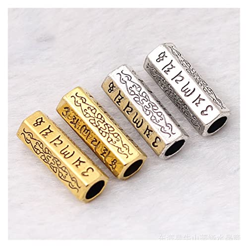 Kigauru Bead Charms 2pcs/lot Craft Engraved Long Tube Beads Tibetan Silver Gold Spacer Beads Fit Jewelry Making DIY Beaded Material DIY Pendants (Color : Antique Gold, Item Diameter : 10x25.5mm 2pcs)