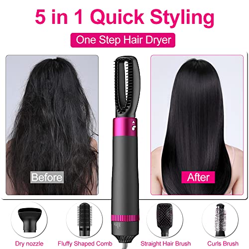 5 in 1 Hair Dryer Brush, Blow Dryer Brush Styler,Salon Negative Ionic Electric Hot Air Brush, Hair Straightener&Curly Hair Comb, Detachable Brush Hair Dryers for Women,Make Hair Smooth