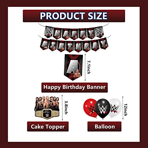 Wrestling Birthday Party Decorations, Wrestling Party Supplies Set Include Banners, Cake Topper, Cupcake Toppers, Balloons, Hanging Swirls, Invitation Cards, Background, Boxing Match Birthday Party Decorations for Boys