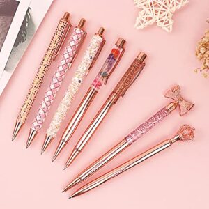 12 Pcs Rose Gold Ballpoint Pen Set Metal Crystal Diamond Pen Liquid Sand Glitter Pen for Journaling Black Ink Retractable Crystal Glitter Fancy Pens Gifts for Women School Wedding Office Home Supplies