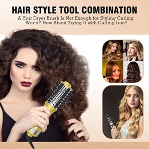 Travel Size Hair Blow Dryer Brush & 1 Inch Mini Curling Wand Set, Hot Air Brush with 3 Temperature Settings & Travel Curling Iron Set for Drying, Styling, Curling, Volumizing