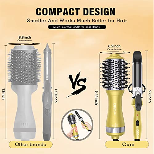 Travel Size Hair Blow Dryer Brush & 1 Inch Mini Curling Wand Set, Hot Air Brush with 3 Temperature Settings & Travel Curling Iron Set for Drying, Styling, Curling, Volumizing