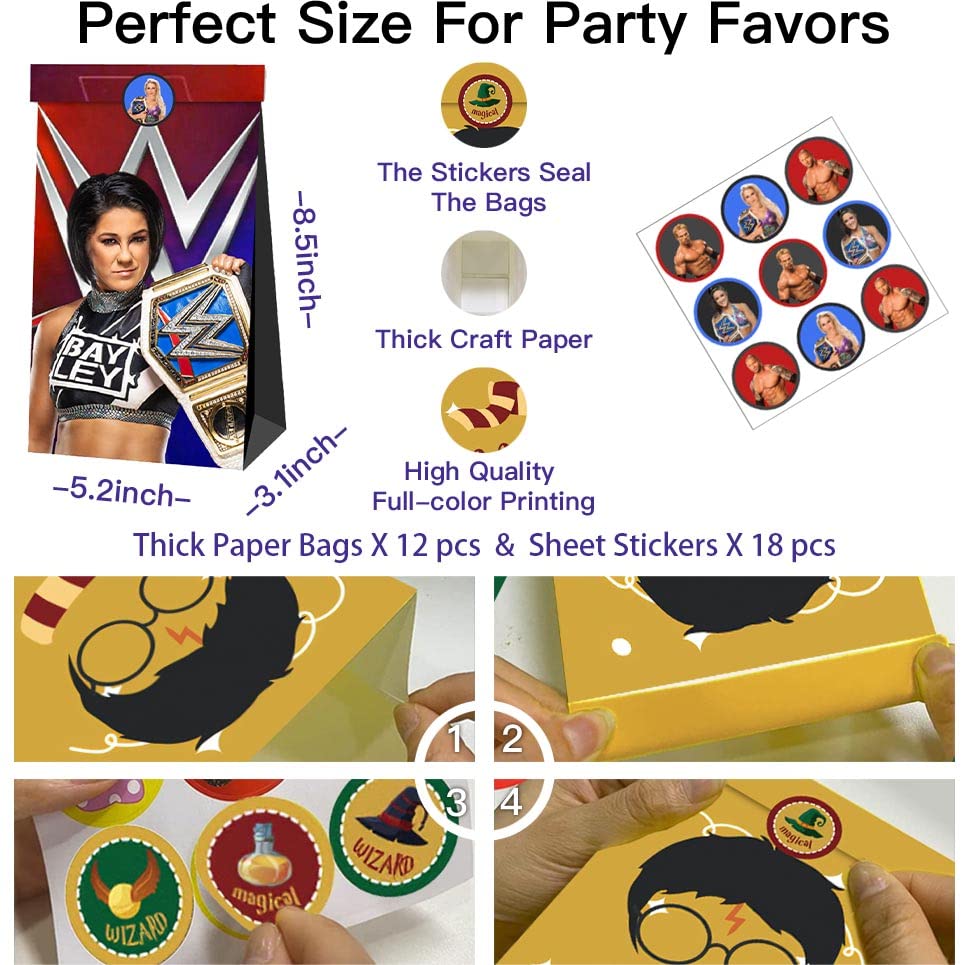 N07240-DXB-WE Wrestling Party Favor Bags Goodie Treat Candy Boxing Match Supplies Decorations Birthday Cake Topper Backdrop Banner
