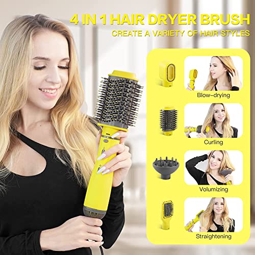 Hot Air Brush, 4 in 1 One Step Professional Hair Dryer Brush, Negative Ion Detachable Blow Dryer Brush for Curling Drying Straightening Combing with Travel Storage Box