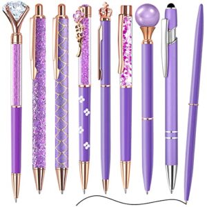 airevesket 9pcs purple pens set, ballpoint pens set, metal crystal diamond pen, black ink ballpoint cute pens set, purple gifts for women girls office wedding supplies (purple)