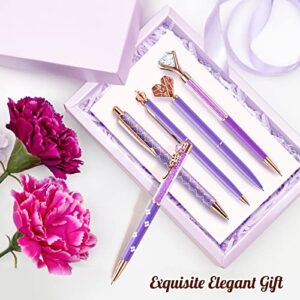 Airevesket 9Pcs Purple Pens Set, Ballpoint Pens Set, Metal Crystal Diamond Pen, Black Ink Ballpoint Cute Pens Set, Purple Gifts for Women Girls Office Wedding Supplies (Purple)