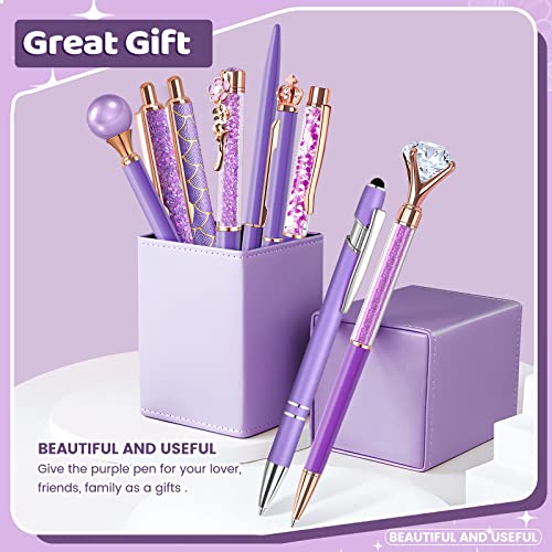 Airevesket 9Pcs Purple Pens Set, Ballpoint Pens Set, Metal Crystal Diamond Pen, Black Ink Ballpoint Cute Pens Set, Purple Gifts for Women Girls Office Wedding Supplies (Purple)