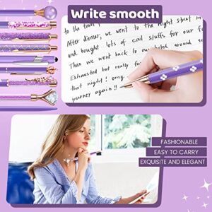 Airevesket 9Pcs Purple Pens Set, Ballpoint Pens Set, Metal Crystal Diamond Pen, Black Ink Ballpoint Cute Pens Set, Purple Gifts for Women Girls Office Wedding Supplies (Purple)