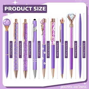 Airevesket 9Pcs Purple Pens Set, Ballpoint Pens Set, Metal Crystal Diamond Pen, Black Ink Ballpoint Cute Pens Set, Purple Gifts for Women Girls Office Wedding Supplies (Purple)