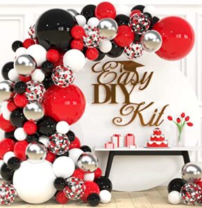 115pcs red black and white balloon arch kit for red and black birthday party decorations – red and black balloons for white black and red balloon garland kit – graduation black and red balloons